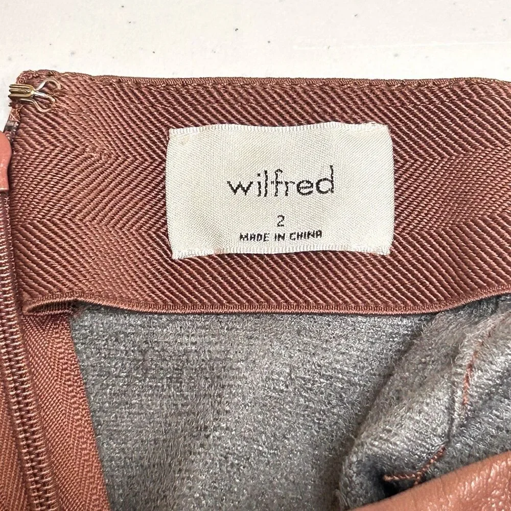 Wilfred Aritzia Faux Leather Wrap‎ Mini Skirt Womens 2 Brown Draped Vegan